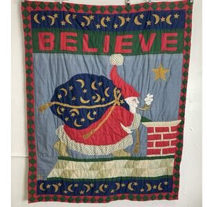Vintage Folk Santa Christmas Art Wall Hanging Quilted Mary engelbreit Chimney ME